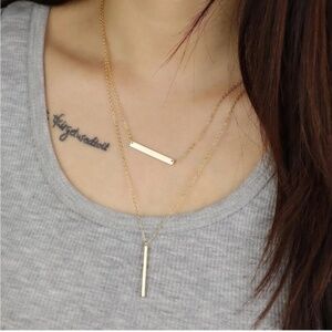 Gold 14k Gold Plated 2pc Bar Necklace Set